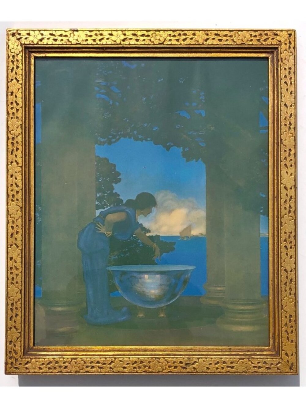 Maxfield Parrish Circe's Palace Print in Gold Leaf Frame Ornate Wood Floral